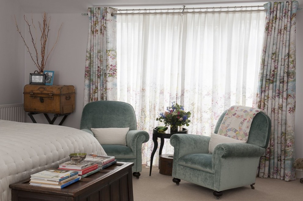 Tunbridge Wells Family Home | Master Bedroom - Curtains and Chair detail | Interior Designers